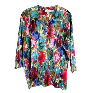Coldwater Creek Tulip Patterned Multicolor No Iron Travel Blouse with Side Vents